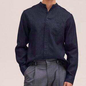 No Nationality Miles Band Collar Linen Shirt
